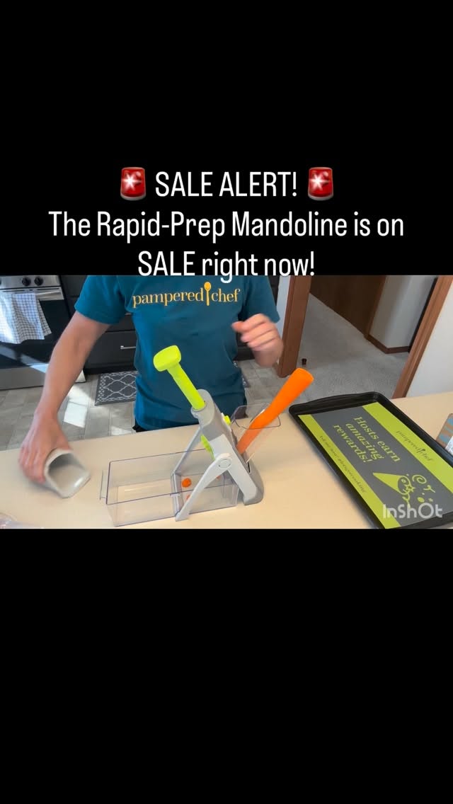 🚨 SALE ALERT! 🚨
What if meal prep didn’t mean hours of chopping? 🥕🍅🥔

The Rapid-Prep Mandoline makes slicing, dicing, and julienning SO easy — with 8 different thickness settings, safe hands-free design, and a fold-flat body for quick storage. 🙌

✨ The best part? It’s on SALE right now!
💰 Was $79 → NOW only $67.15!

Perfectly sliced veggies, less kitchen stress, and a safer, smarter way to prep meals. 💚

👉 Tap the link in my bio to snag yours before the sale ends! #pamperedchef #kitchenmusthaves #foodprepmadeeasy #fypage